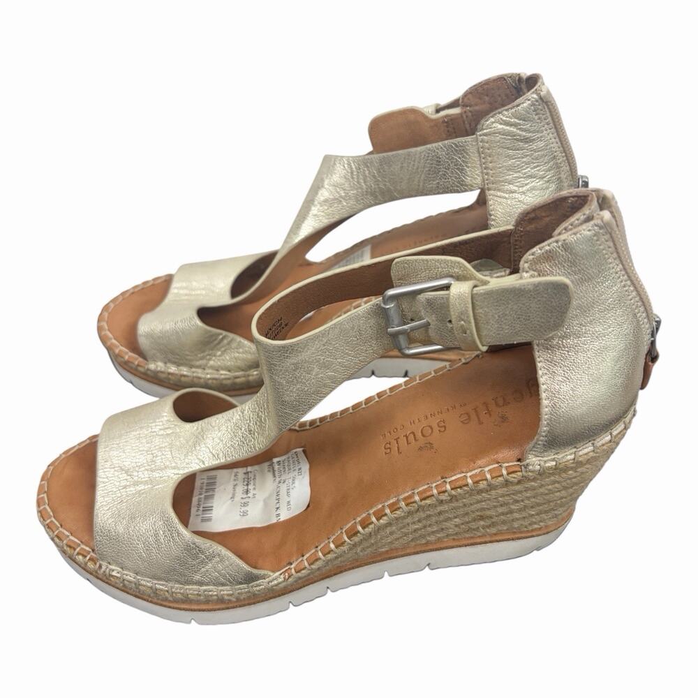 Gentle Souls Women's Crista Espadrille Sandals Size 7.5 Metallic Gold Leather